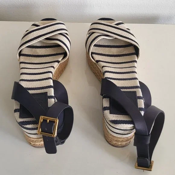 Tory Burch karissa Espadrille wedge navy stripe size 8B - Picture 3 of 8